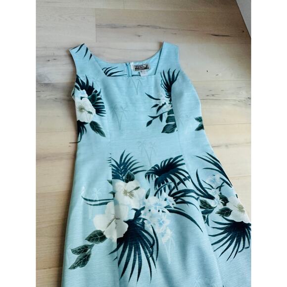 Vintage 90s Womens Hawaiian Tropical Print Sheath Dress Size Small/4 Silk Blue - Picture 4 of 5